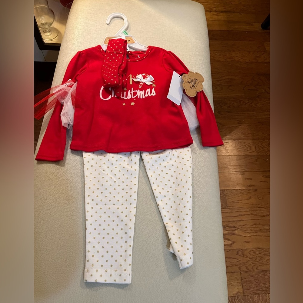 Baby Essentials "My 1st Christmas" 3 piece set Top Leggings w/ TUTU Headband 18M